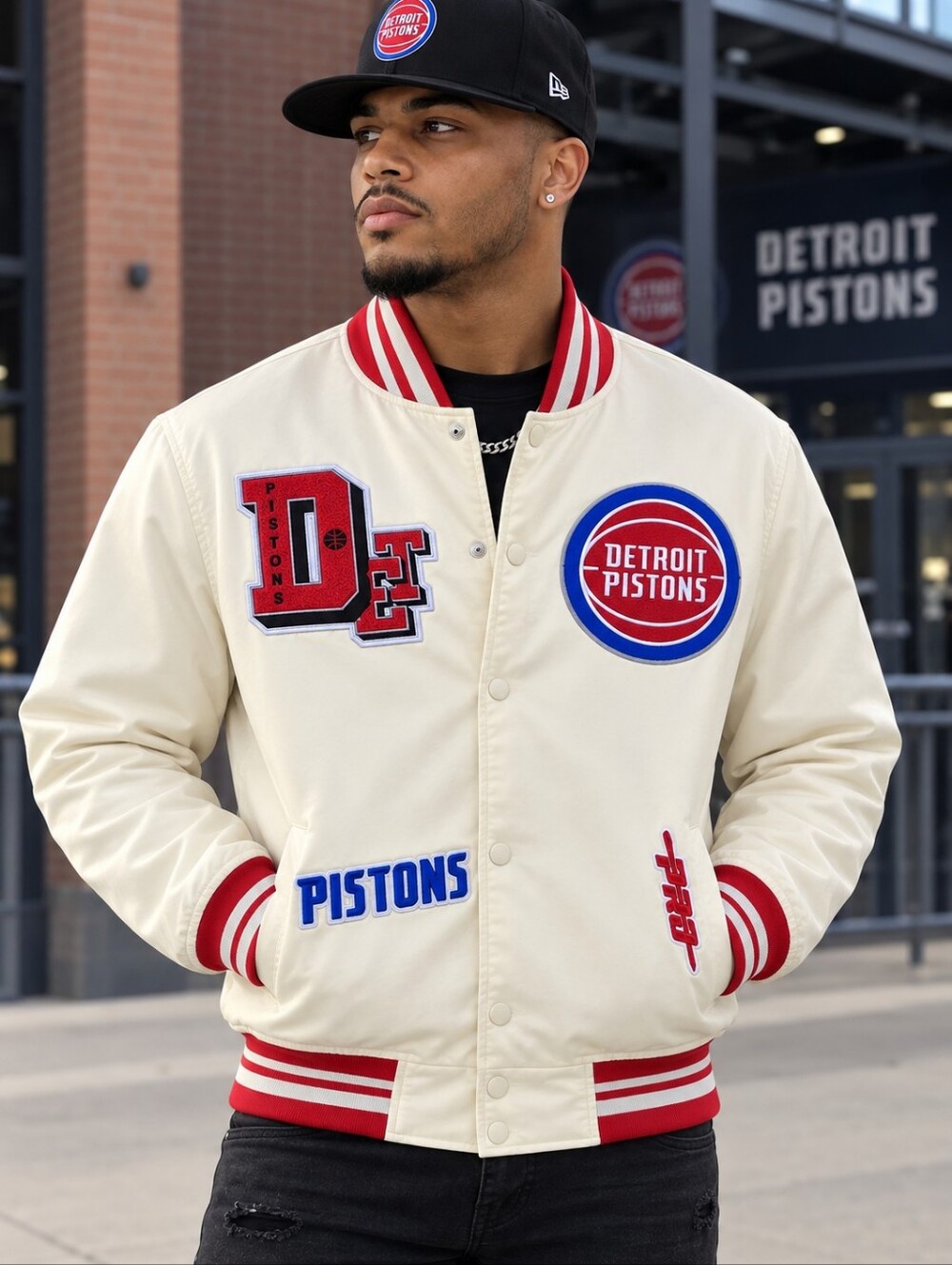 Pro Standard Detroit Pistons "Best Of" cream satin varsity jacket